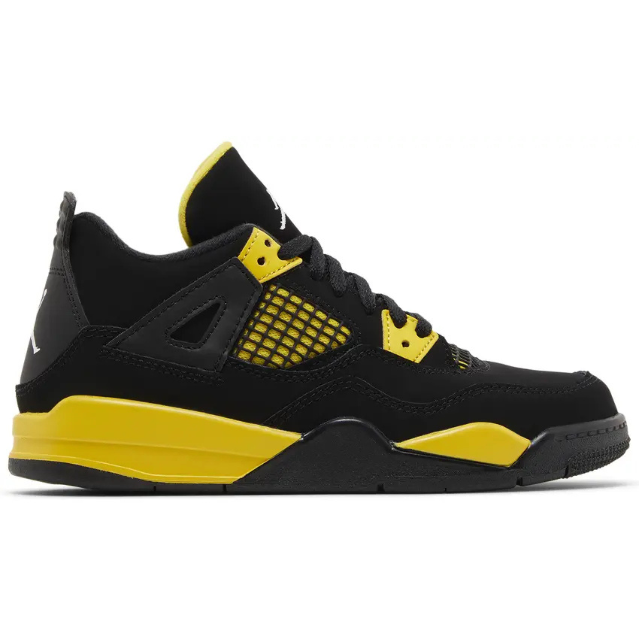 Black and yellow Air Jordan 4 Retro PS Thunder 2023 sneaker side view