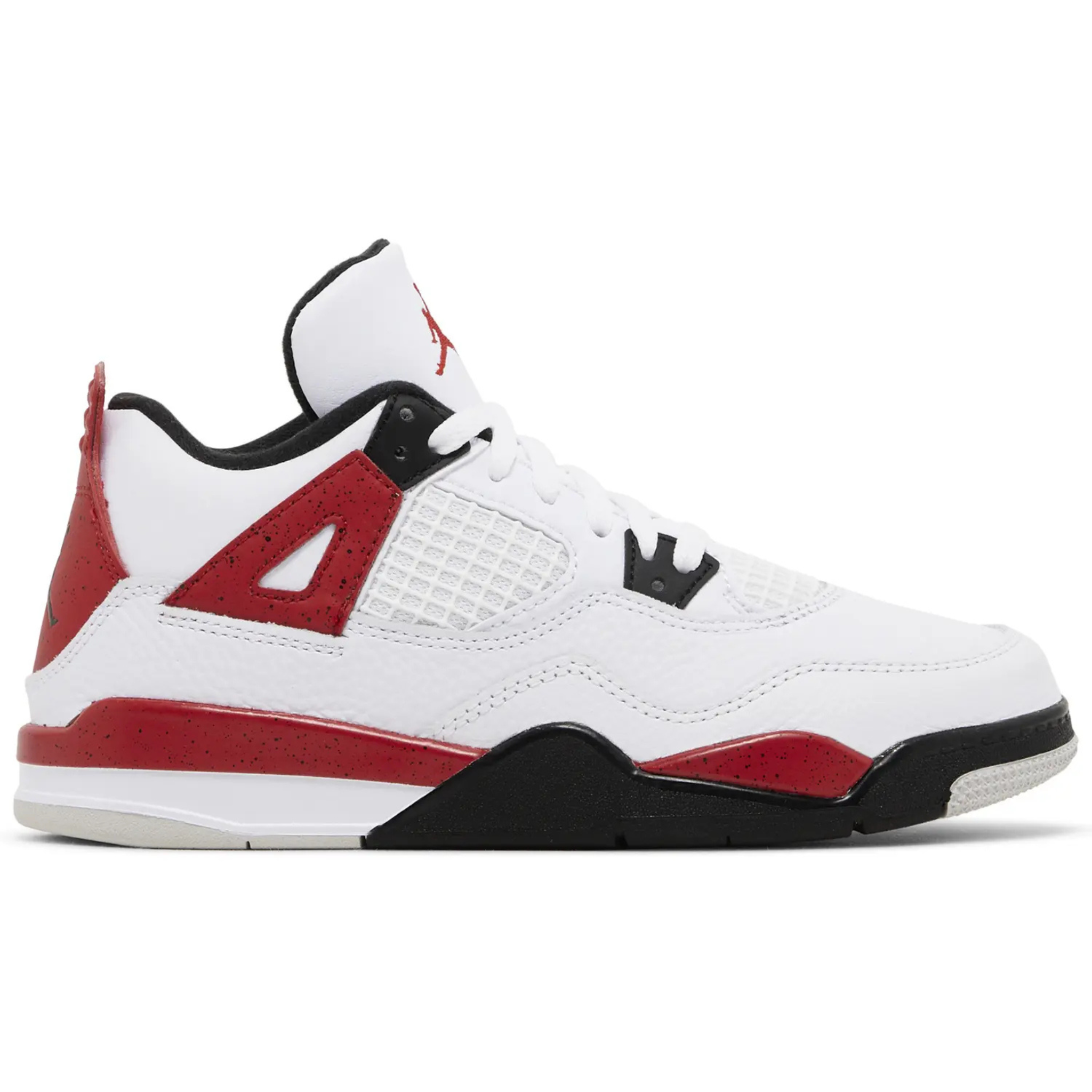White and red Air Jordan 4 Retro PS Red Cement sneaker side view