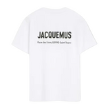 White Jacquemus The Saint Tropez T-shirt with black logo and address print on the back