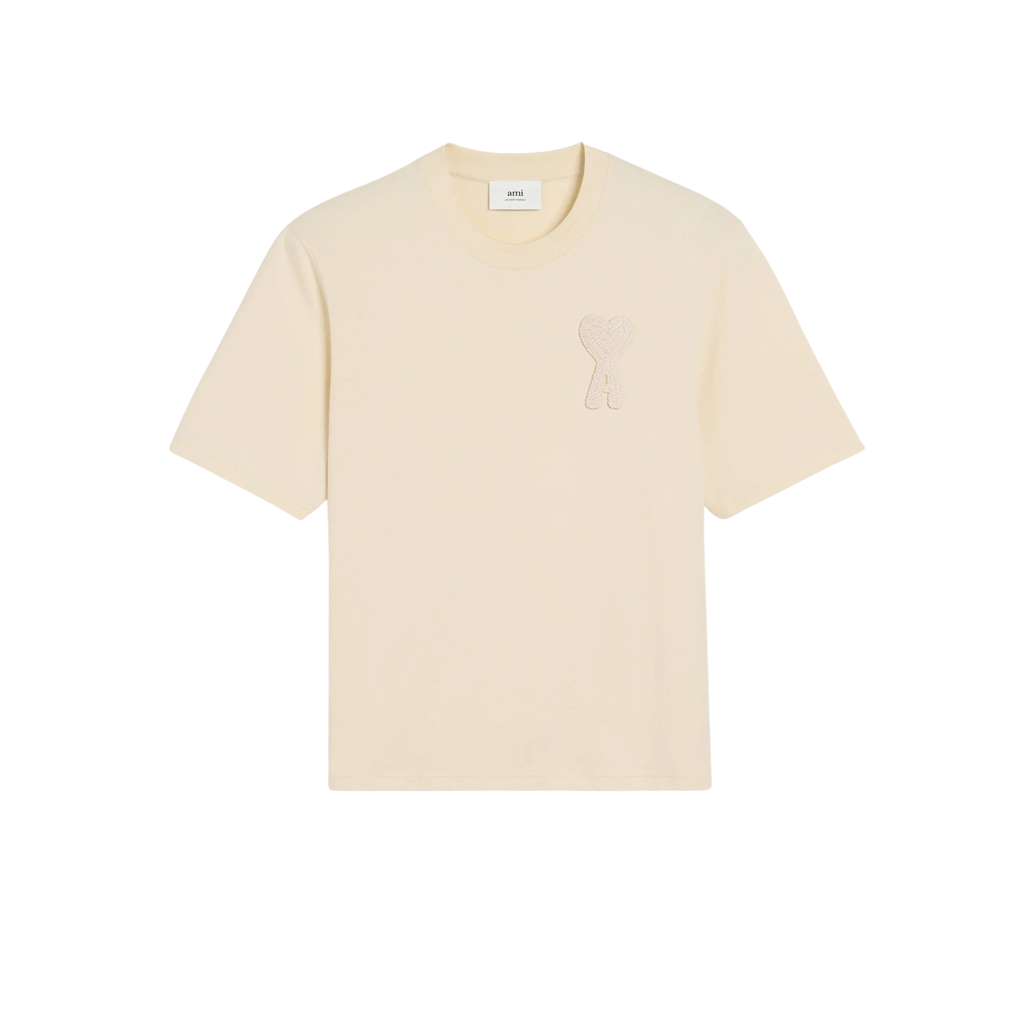 Ami Paris beige cotton T-shirt with De Coeur heart patch on chest
