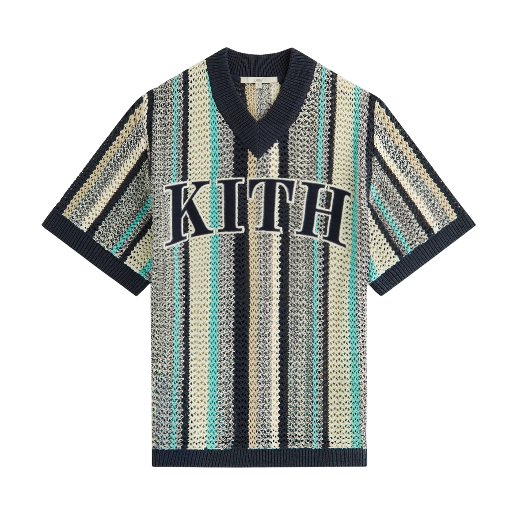 Kith Spencer II crochet jersey with striped pattern and KITH logo on front