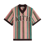 Kith Spencer II crochet jersey with colorful vertical stripes and bold KITH logo on front