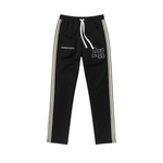 Black ANNIE HOOD track pant with white side stripes and drawstring waistband