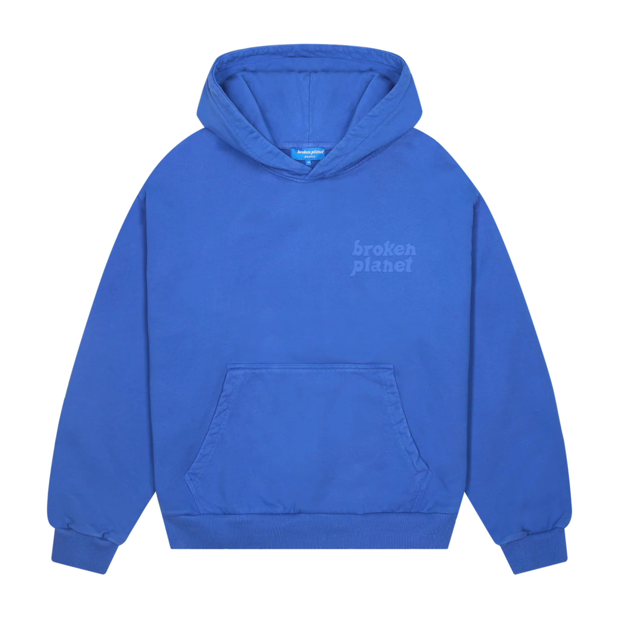 Broken Planet Basics Hoodie in washed marine blue with front pocket and subtle logo design
