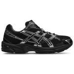 Gel 1130 black running shoe with silver accents and mesh upper