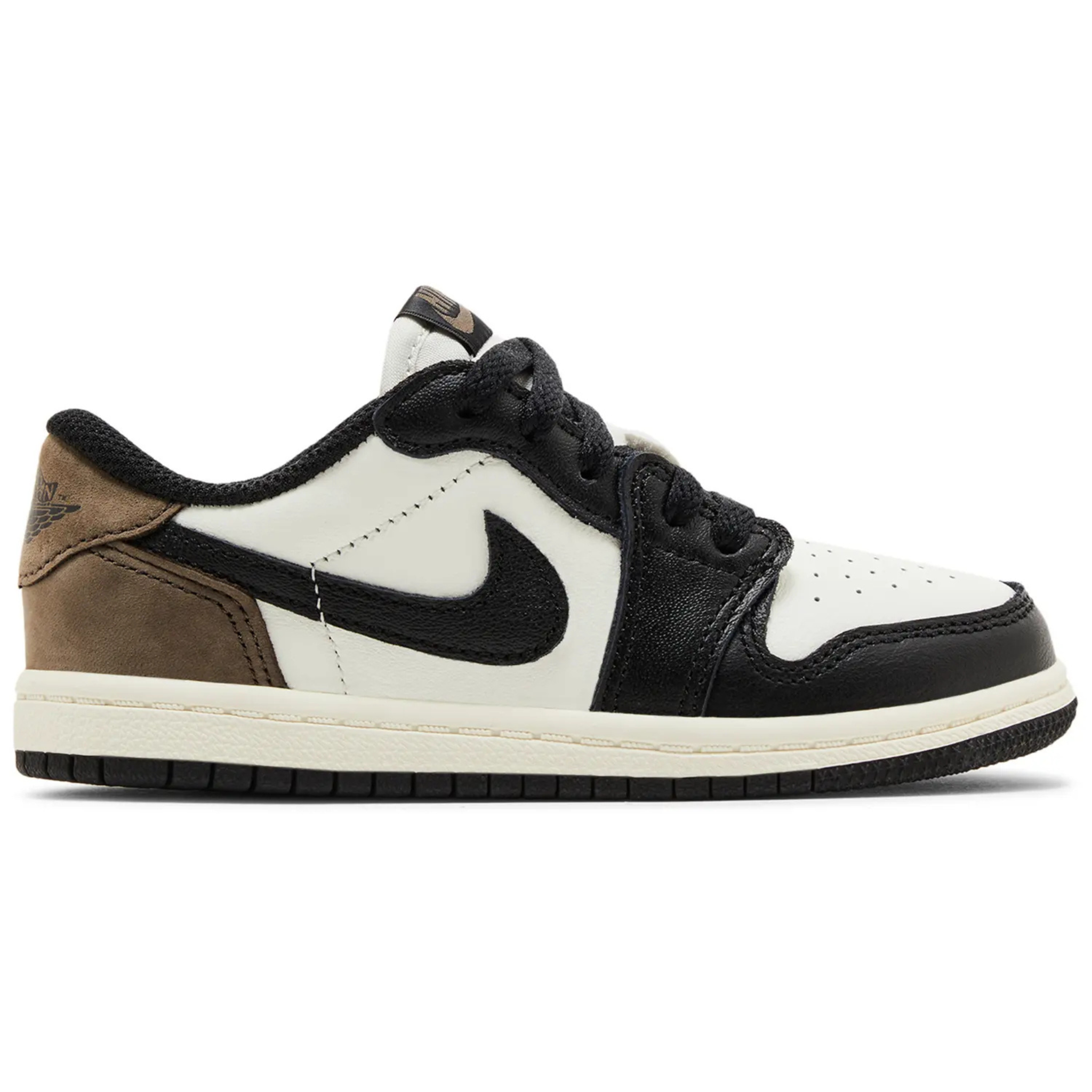 Air Jordan 1 Retro Low OG TD Mocha sneaker in black, white, and brown colorway