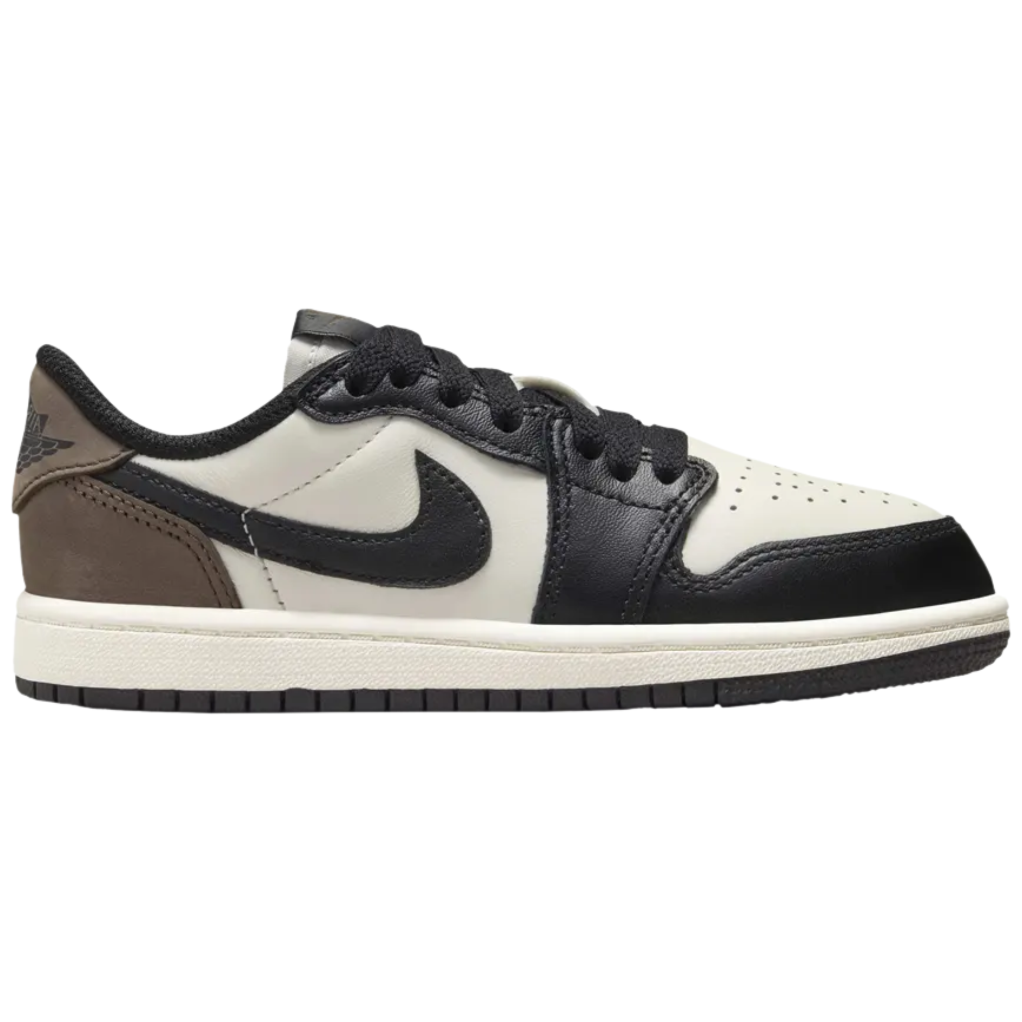 Air Jordan 1 Retro Low OG PS Mocha sneaker in black, white, and brown colorway