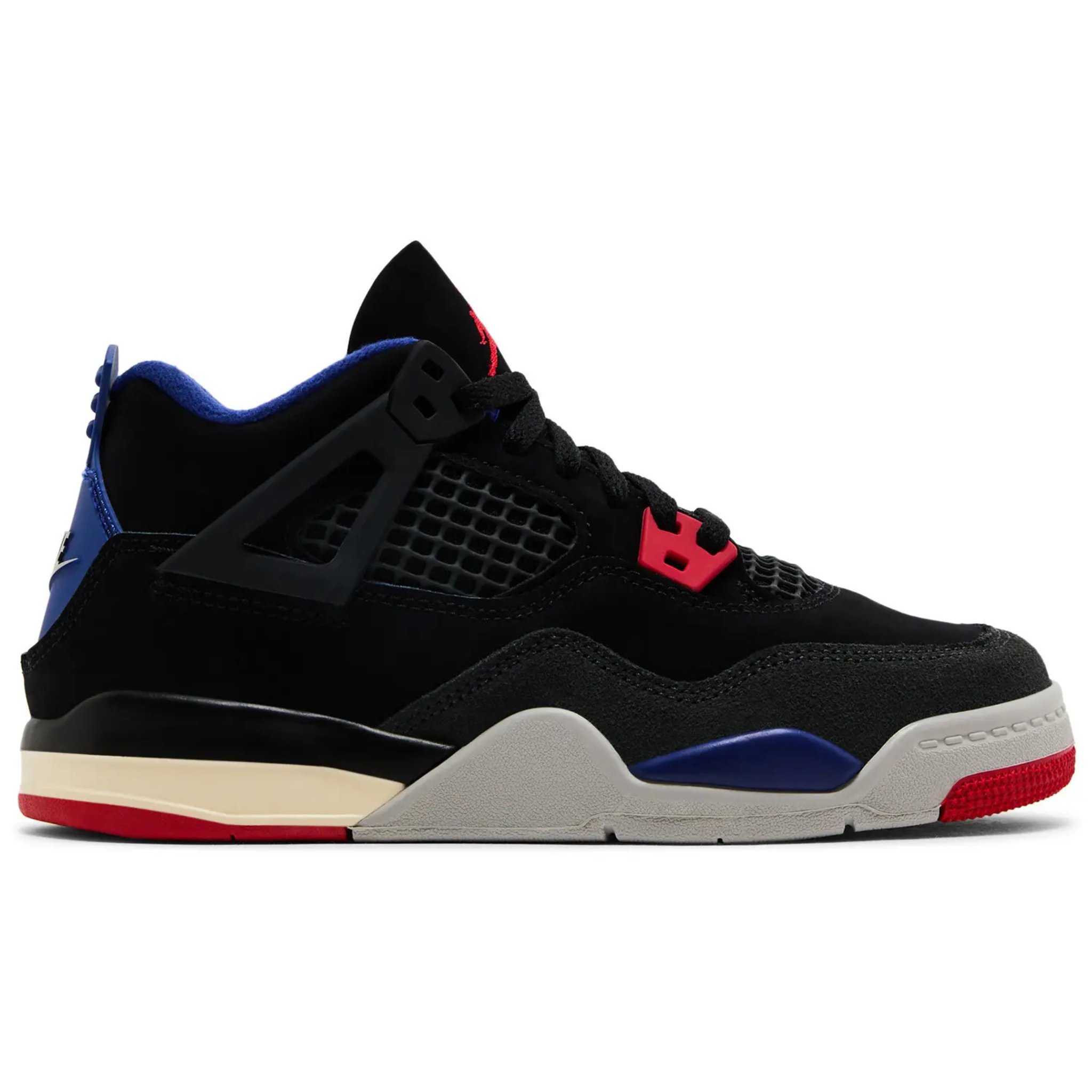 Air Jordan 4 Retro PS Rare Air black sneaker with blue and red accents
