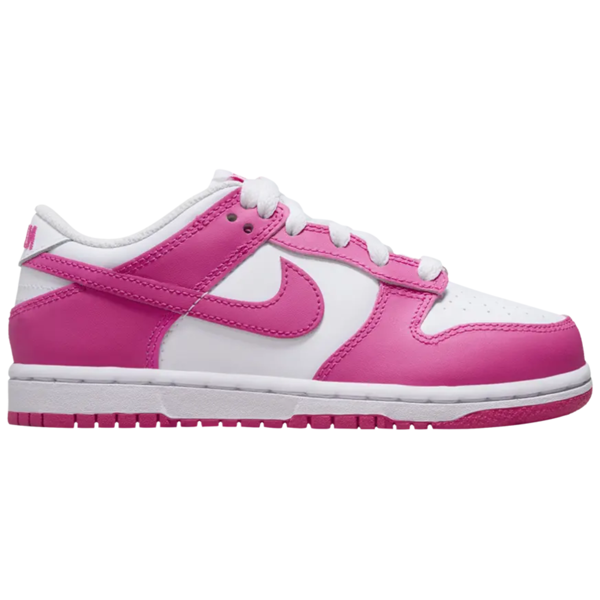 Dunk Low PS sneaker in white and laser fuchsia color with pink accents and white laces