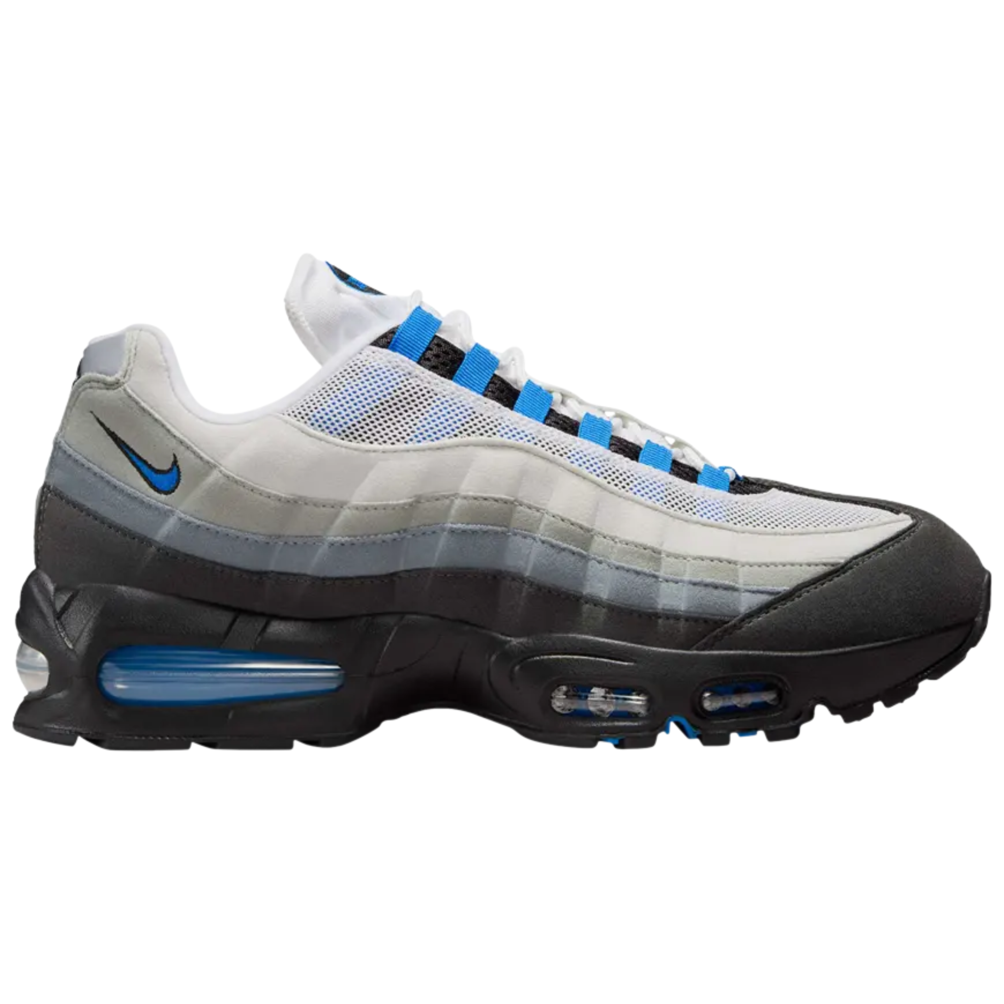 Nike Air Max 95 OG Blue Spark sneaker with gradient grey and blue accents and visible air cushioning