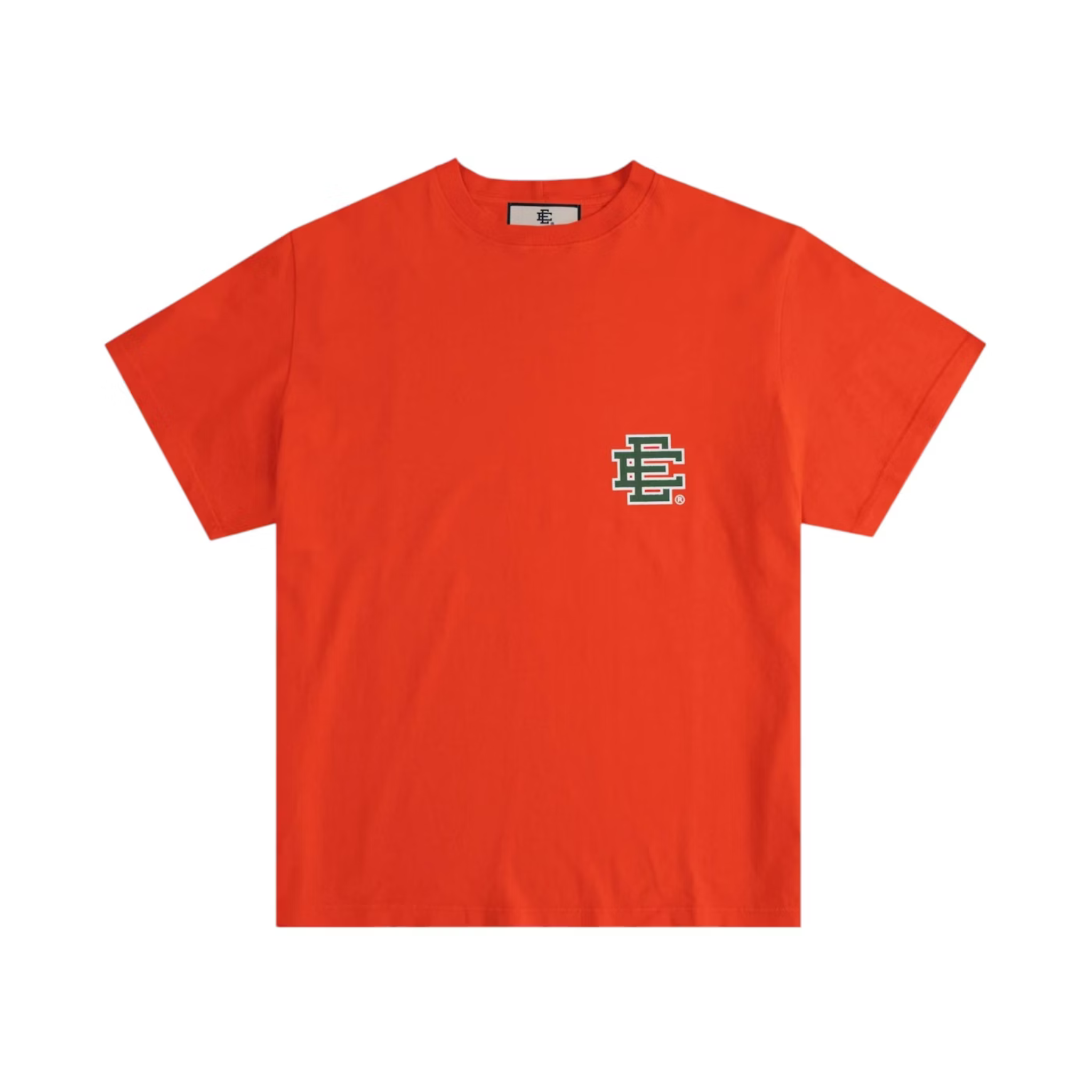 Eric Emanuel EE basic orange t-shirt with green logo on chest