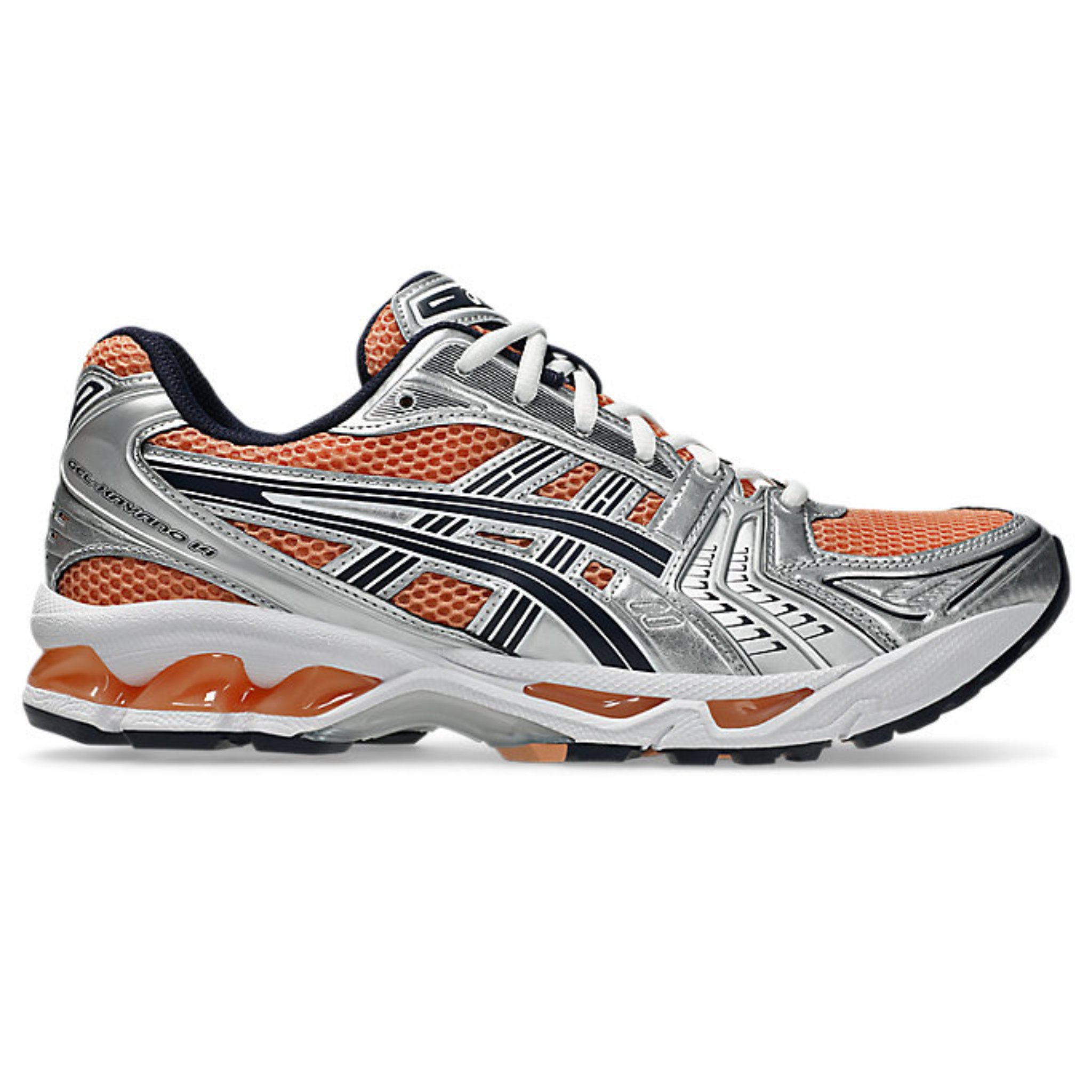 ASICS Gel-Kayano 14 Sepia Pure Silver running shoe in orange and silver color combination