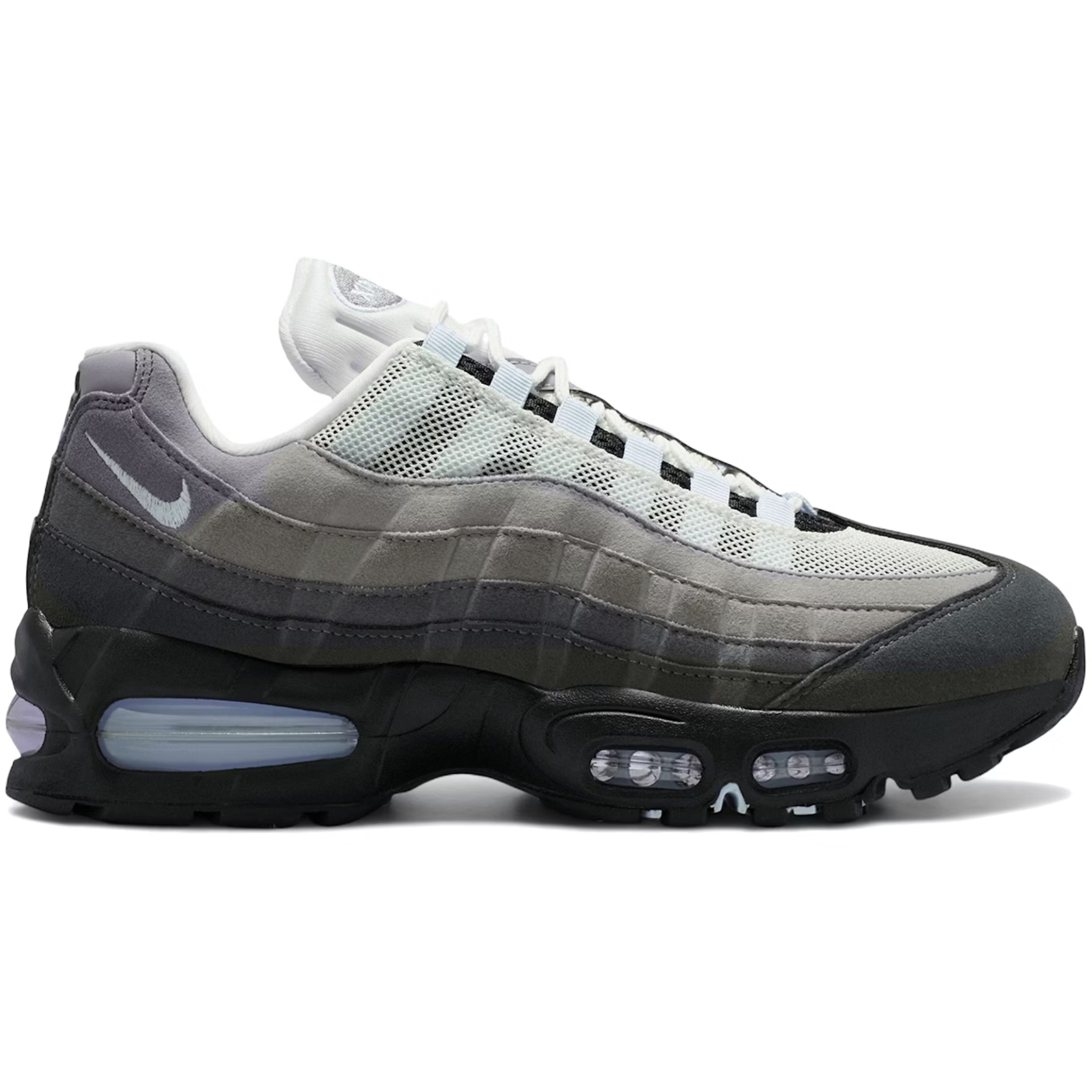 Nike Air Max 95 OG Big Bubble sneaker in blue tint and grey tones with visible air cushioning