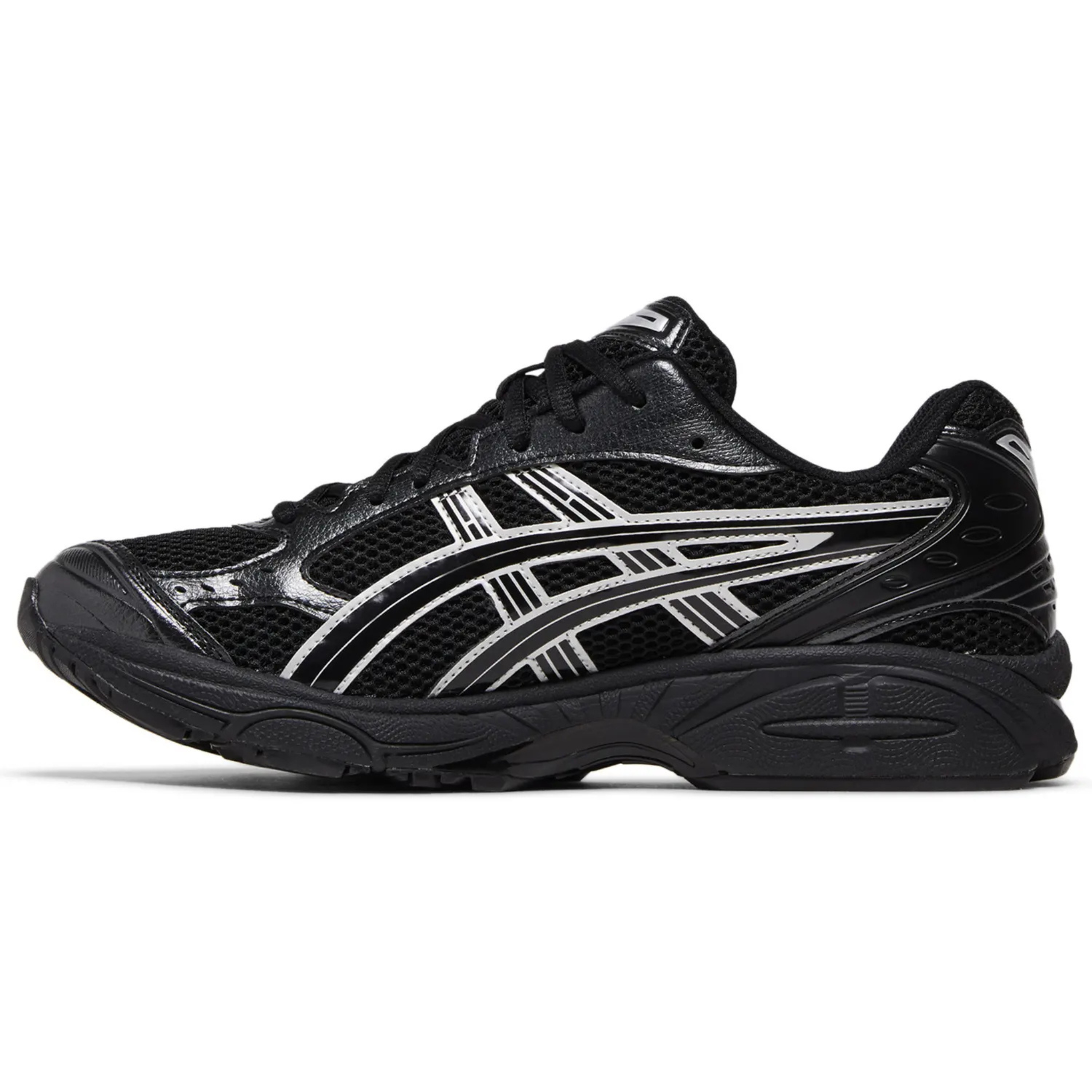 ASICS Gel Kayano 14 black running shoe with pure silver accents