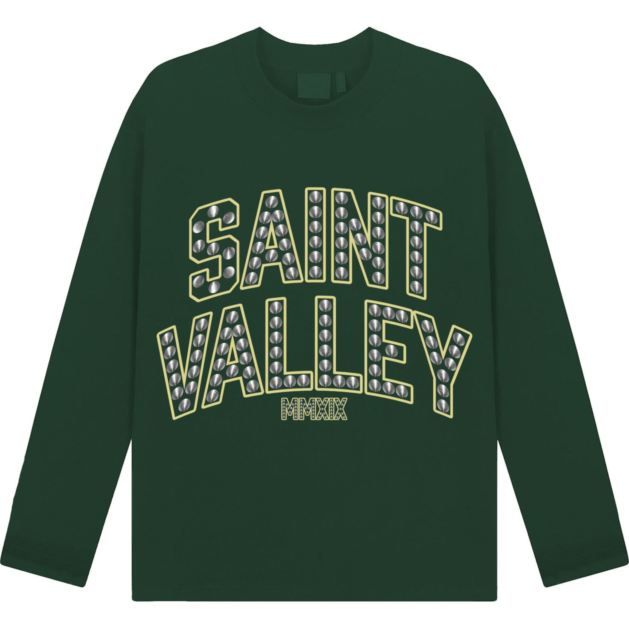 Suavo World Saint Valley green long sleeve t-shirt with studded lettering design