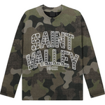 Suavo World Saint Valley long sleeve camo T-shirt with bold printed text design