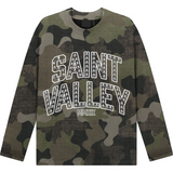 Suavo World Saint Valley long sleeve camo T-shirt with bold printed text design