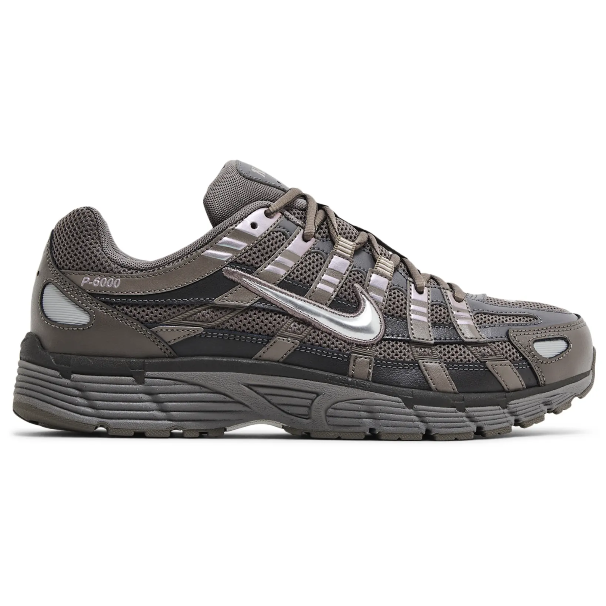 P-6000 Cave Stone metallic silver athletic sneaker with mesh and synthetic upper and cushioned sole
