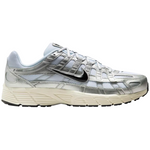 P-6000 White metallic flat silver running shoe with black Nike swoosh and white sole