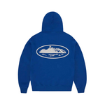Corteiz Island royal blue zip hoodie with puff print island graphic on the back