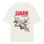 Siarr Aeroplane Tee oversized white cotton t-shirt with ribbed neck and colorful airplane screen print