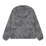 Siarr Venetian Windbreaker grey nylon jacket with relaxed fit, hood, side slit pockets, two-way zippers, bottom drawcords, and water repellent design.