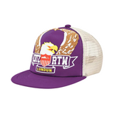 Purple Corteiz Dipset Trucker hat with eagle logo and beige mesh back