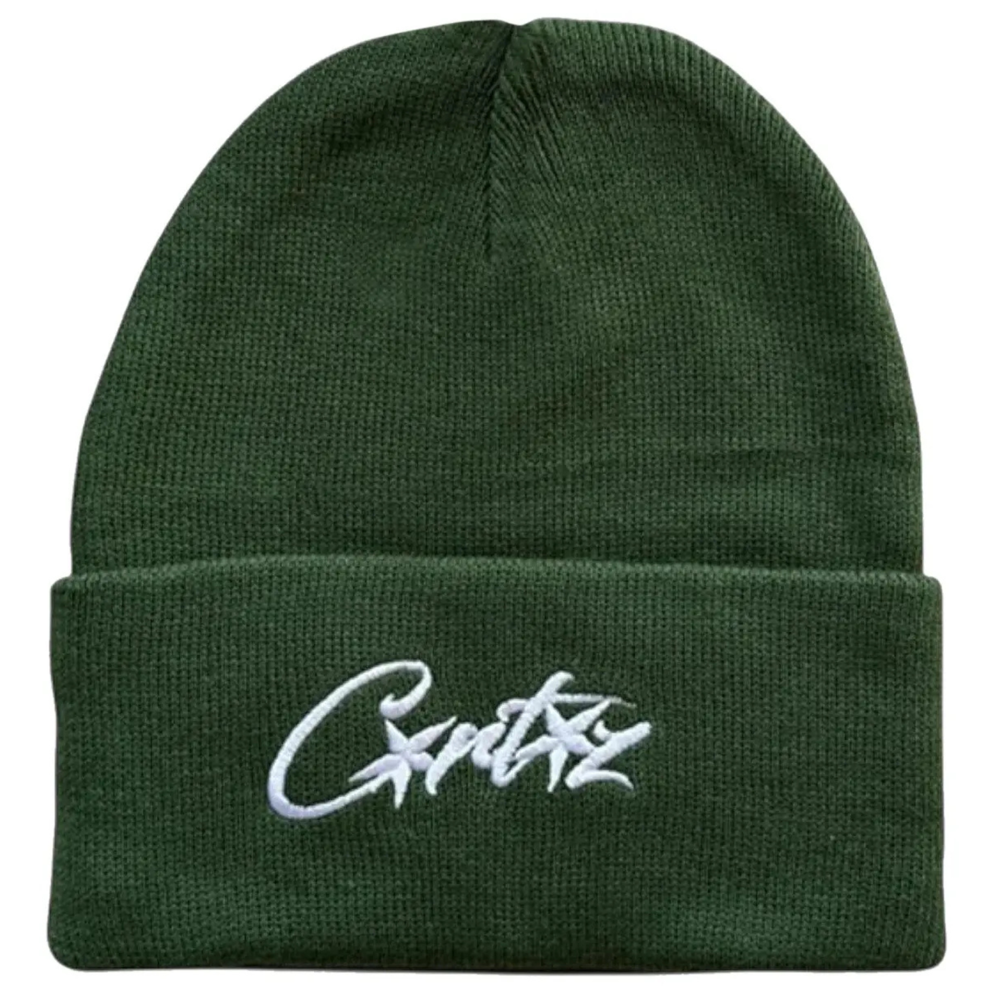 Green Corteiz Allstarz Beanie with white embroidered logo