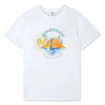 White Casablanca Oasis T-Shirt with mountain, sun, and water graphic design