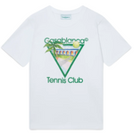 White Casablanca Tennis Club T-shirt with green tennis graphic and palm tree design