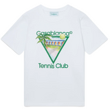 White Casablanca Tennis Club T-shirt with green tennis graphic and palm tree design