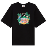 Black Casablanca Beach Wave T-shirt with tropical palm tree and wave graphic design