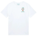 Casablanca Rainbow Mushroom white t-shirt with small colorful mushroom logo on chest