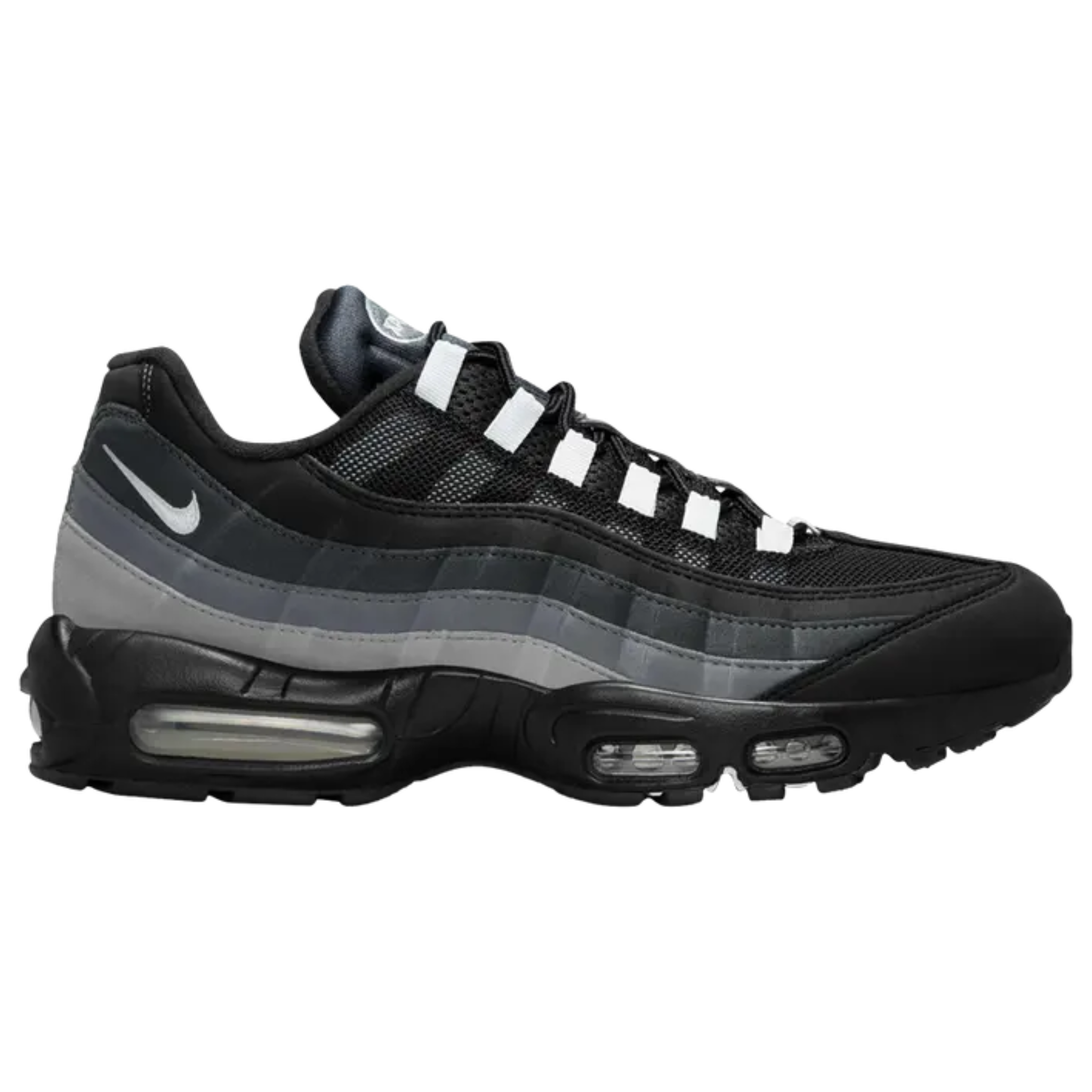 Nike Air Max 95 sneaker in grey gradient with black sole and white accents