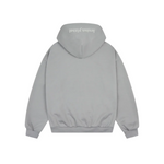 Broken Planet gunmetal grey zip-up hoodie with logo on hood back