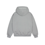 Broken Planet gunmetal grey zip-up hoodie with logo on hood back