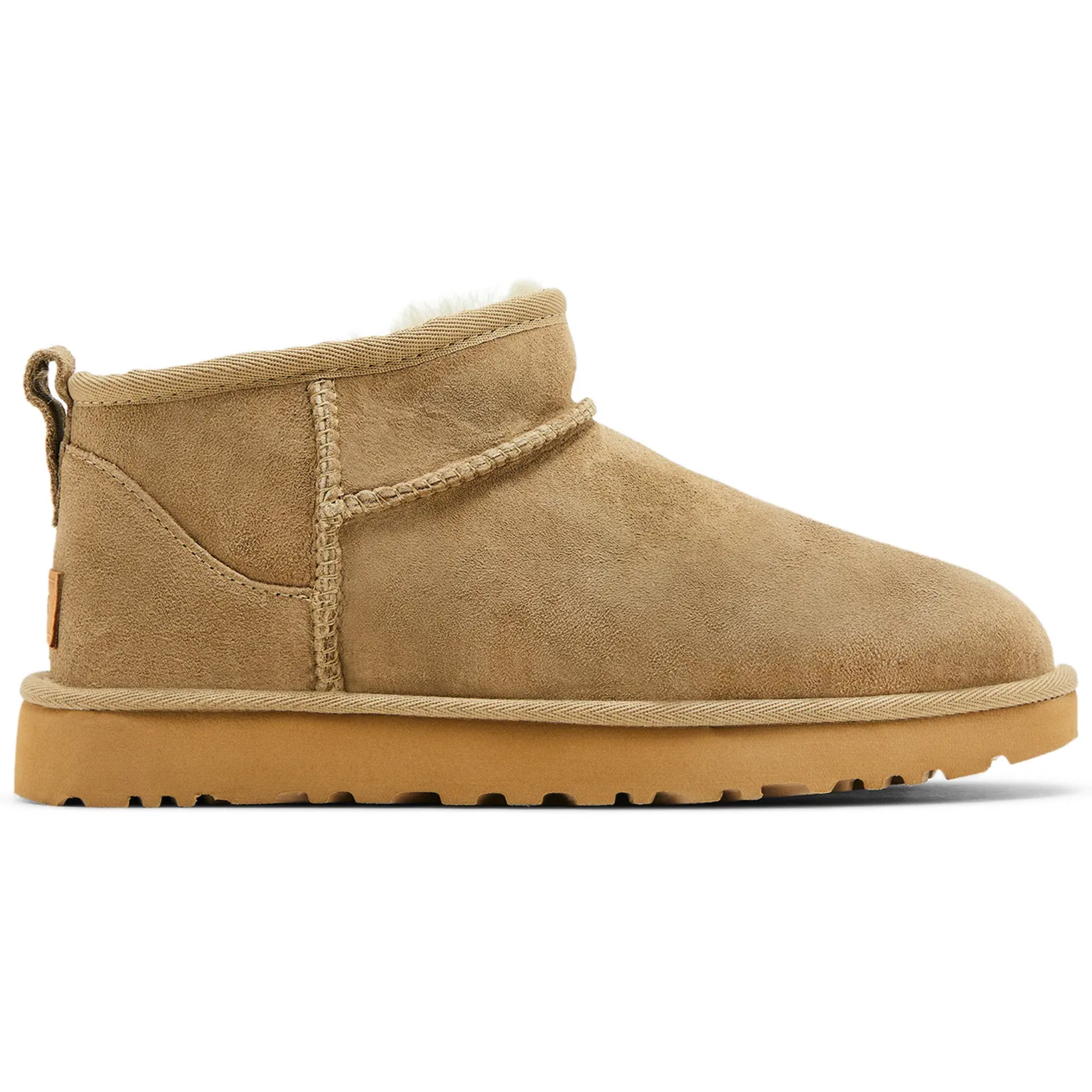Wmns Classic Ultra Mini Boot in antilope suede with shearling lining
