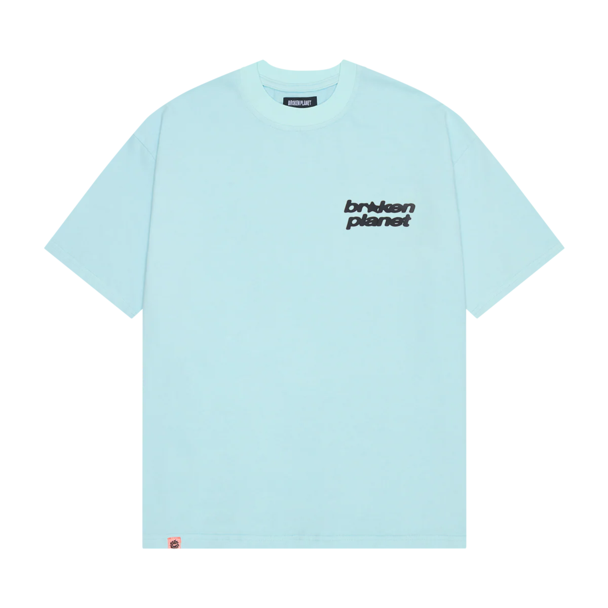 Broken Planet Basics ice blue t-shirt with black logo text on chest