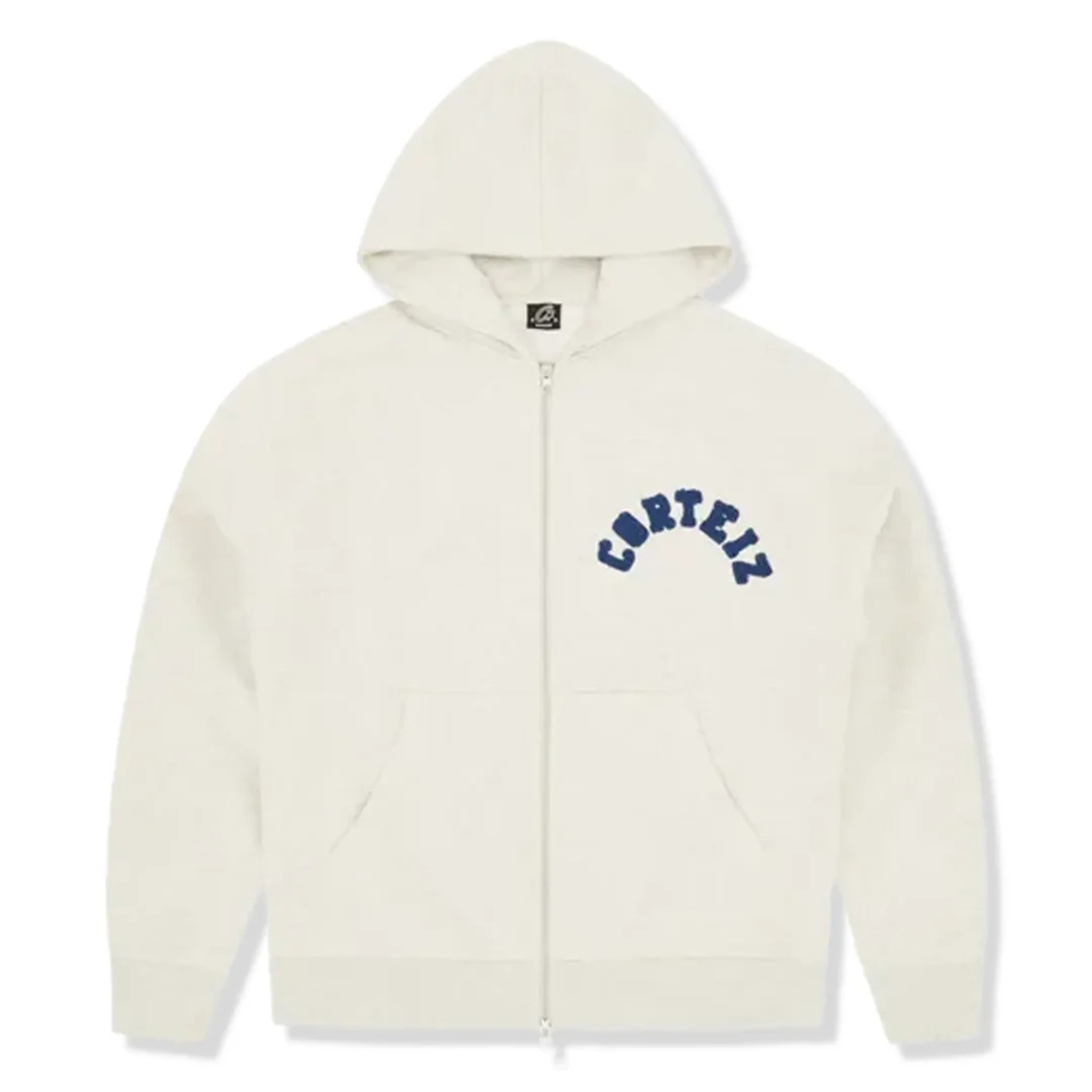 Corteiz Colly Arch Zip Hoodie in heather grey with front zip and hood