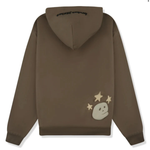 Broken Planet Market brown hoodie with cosmic peaks design and star graphics on back