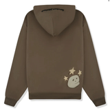 Broken Planet Market brown hoodie with cosmic peaks design and star graphics on back