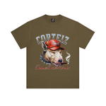 Corteiz Dog Pound Tee khaki shirt with graphic dog and cigar design