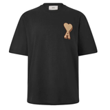 Ami Paris black cotton T-shirt with brown heart patch logo