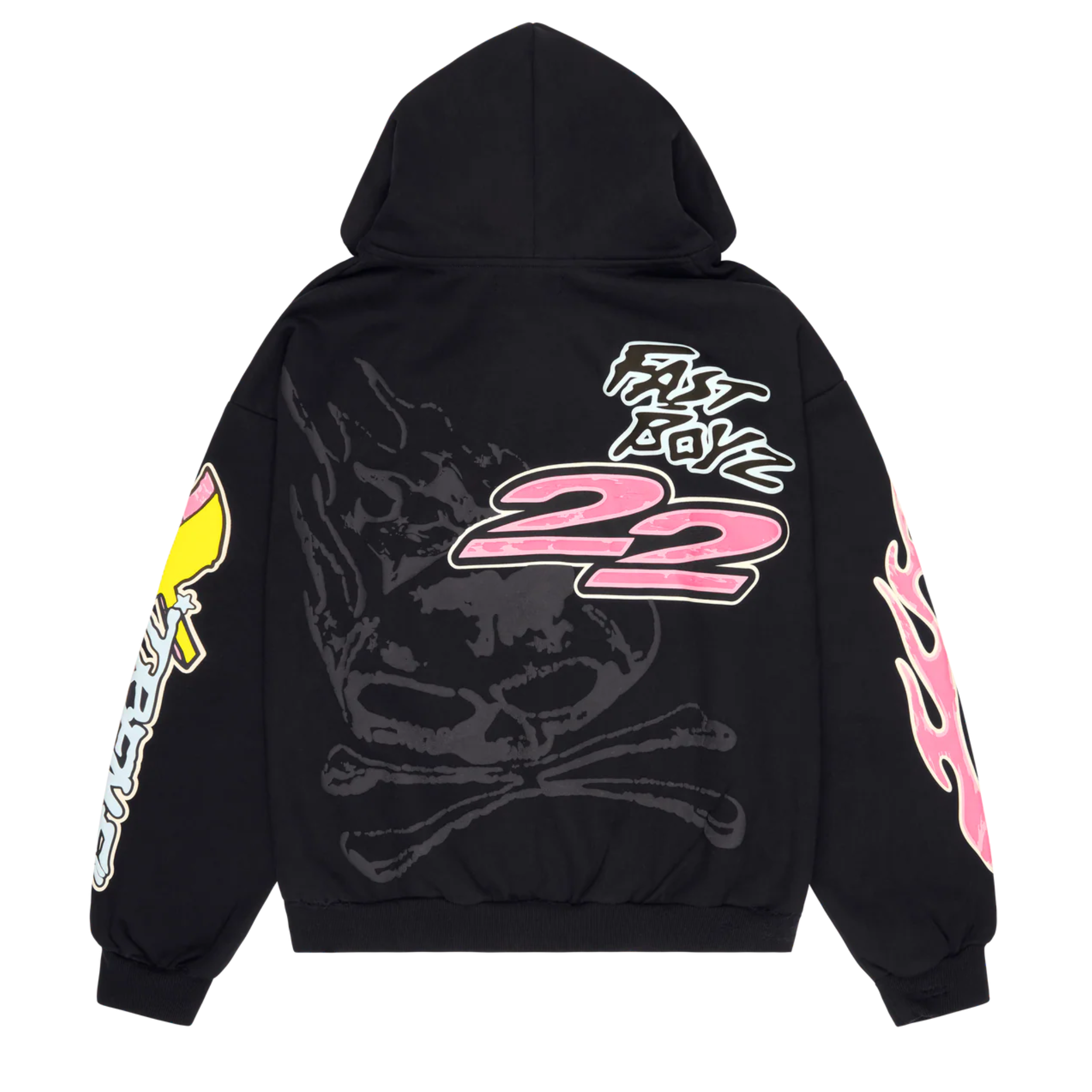 Broken Planet Fast Boyz hoodie in midnight black with graphic back and sleeve prints