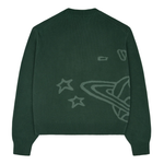 Forest green Broken Planet knit sweater with space design on back
