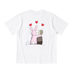 White Kaws x Warhol Uniqlo tee with red hearts and cartoon characters on back
