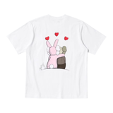 White Kaws x Warhol Uniqlo tee with red hearts and cartoon characters on back