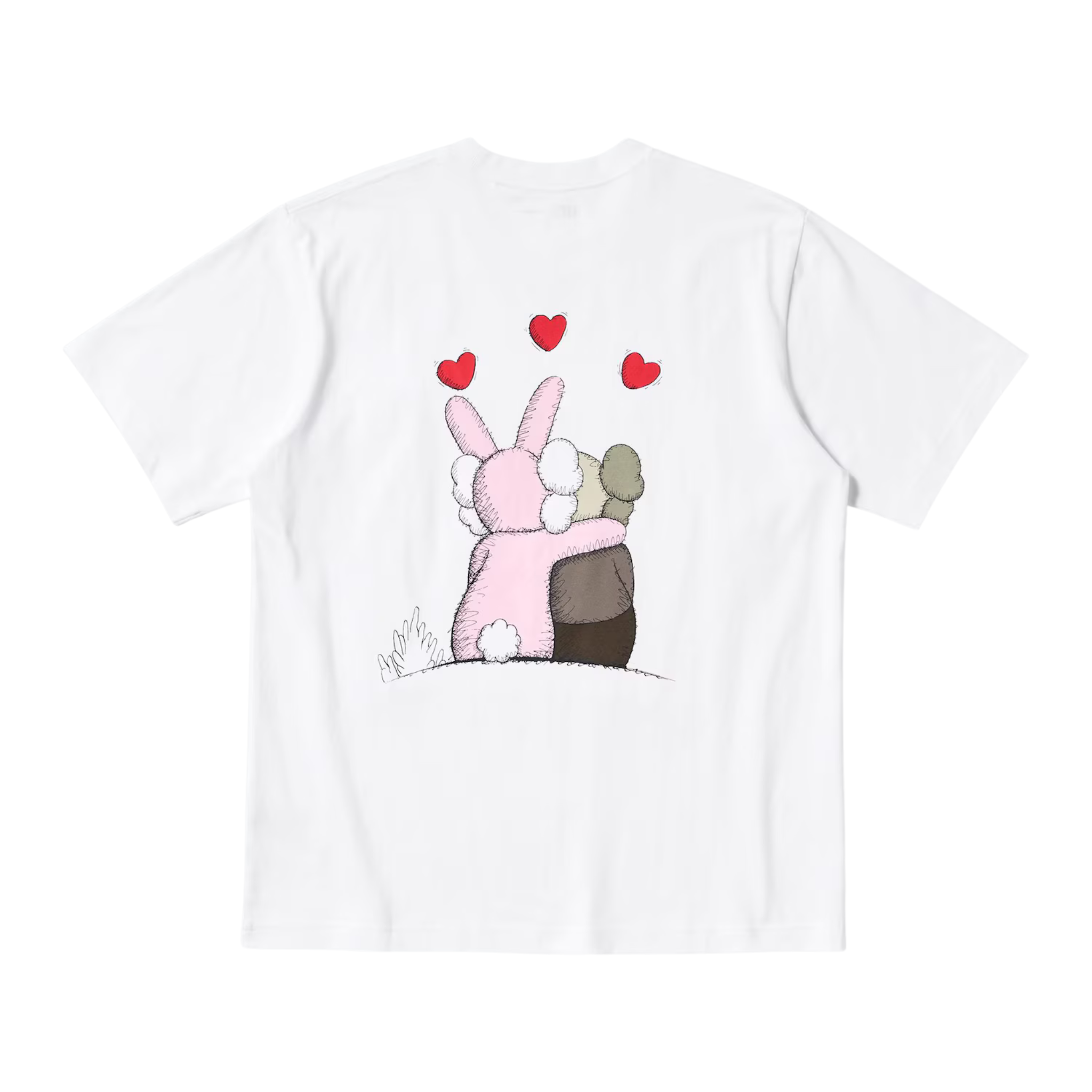 White Kaws x Warhol Uniqlo tee with red hearts and cartoon characters on back