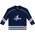 Suavo World Eagle Mesh Jersey long sleeve in navy with pink and white stripes and eagle logo