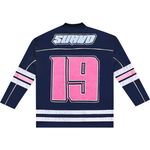 Suavo World Eagle navy mesh jersey longsleeve with pink number 19 and stripes